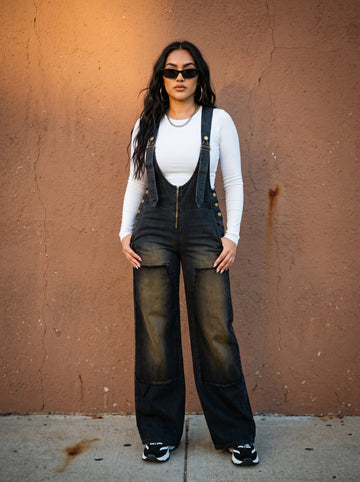 Urban Noir Denim Overalls Black Jumpsuit New - MeeeShop Women's Fashion
