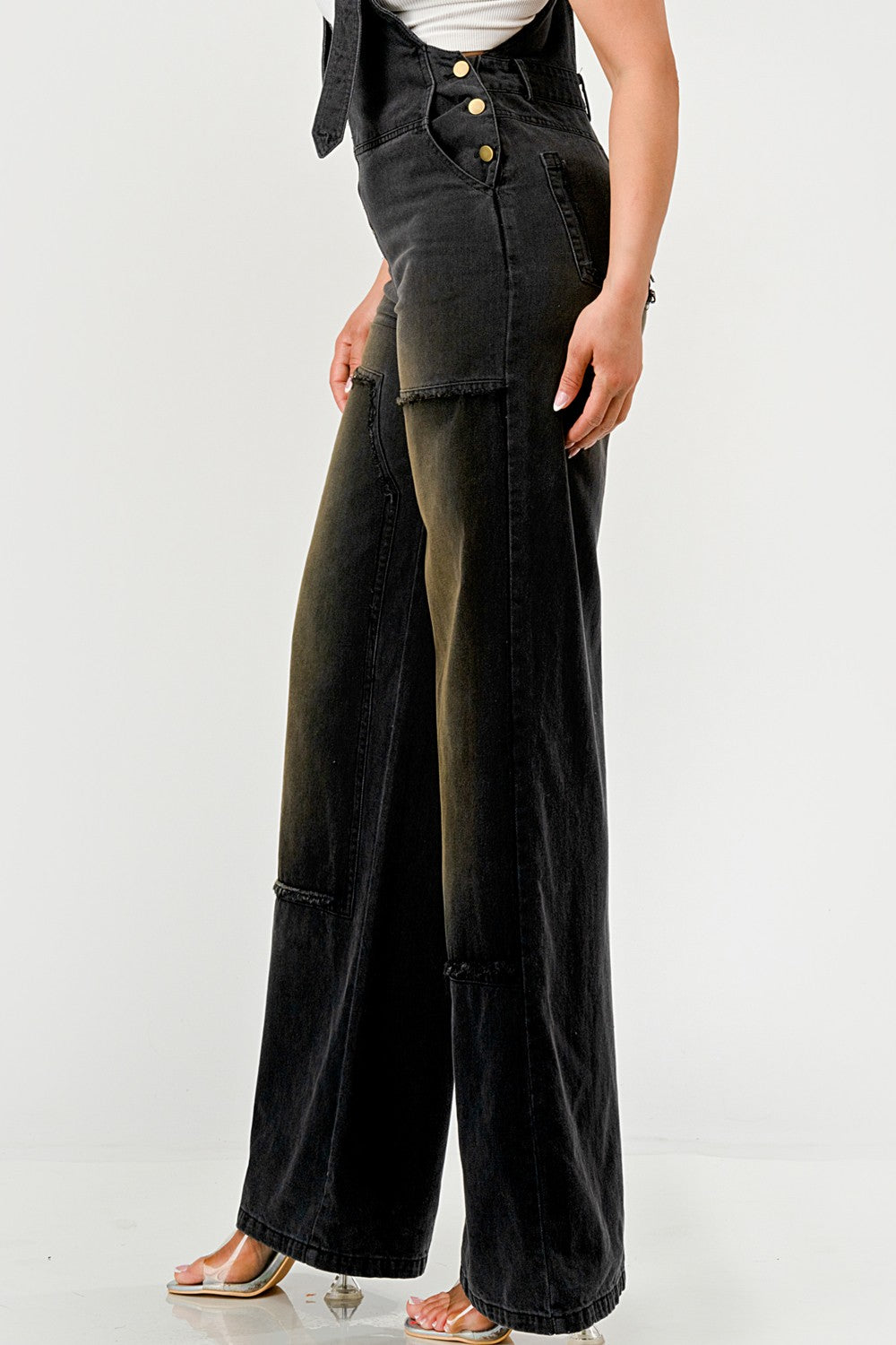 Urban Noir Denim Overalls Black Jumpsuit New - MeeeShop Women's Fashion