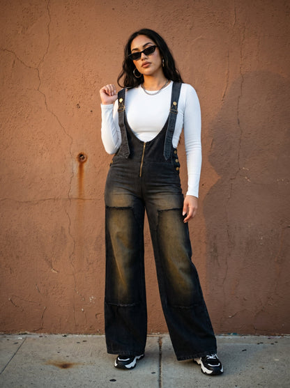 Urban Noir Denim Overalls Black Jumpsuit New - MeeeShop Women's Fashion