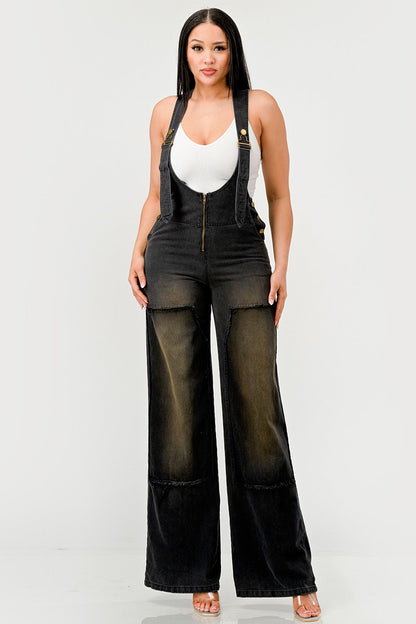 Urban Noir Denim Overalls Black Jumpsuit New - MeeeShop Women's Fashion