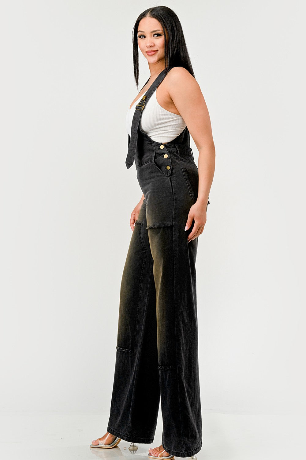 Urban Noir Denim Overalls Black Jumpsuit New - MeeeShop Women's Fashion