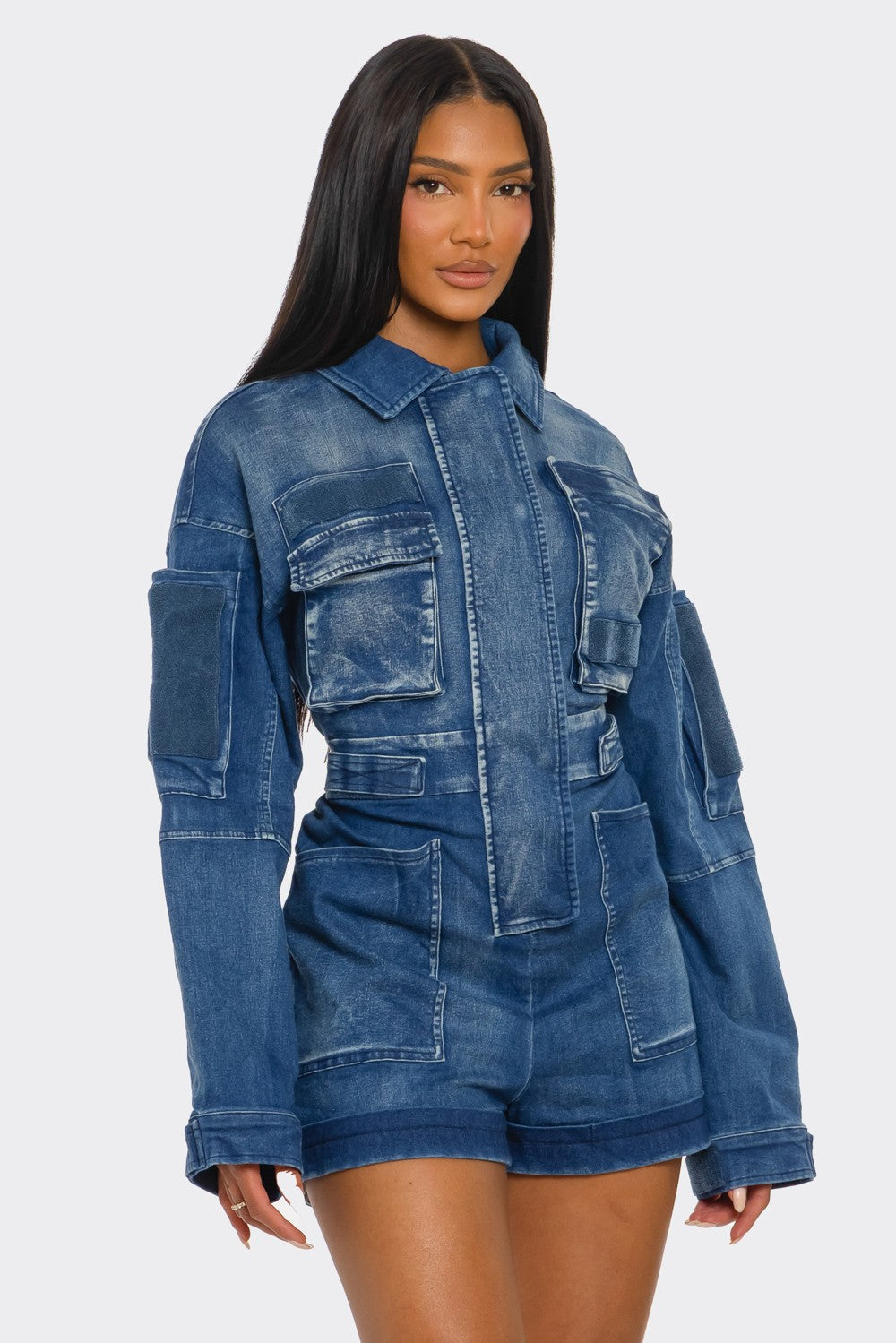 Utility Belted Khaki Romper – Cargo Pocket Detail in XL view 5 - Belted Utility Romper (one-piece)
