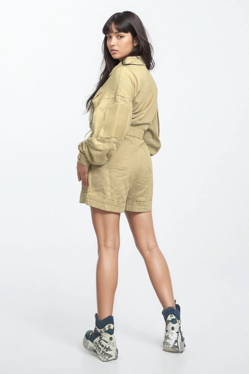 Utility Belted Khaki Romper – Cargo Pocket Detail in 2XL view 6 - Belted Utility Romper (one-piece)