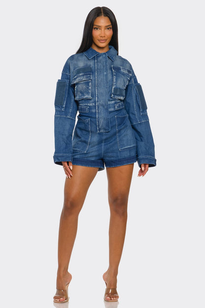 Utility Belted Khaki Romper – Cargo Pocket Detail view 8 - Belted Utility Romper (one-piece)
