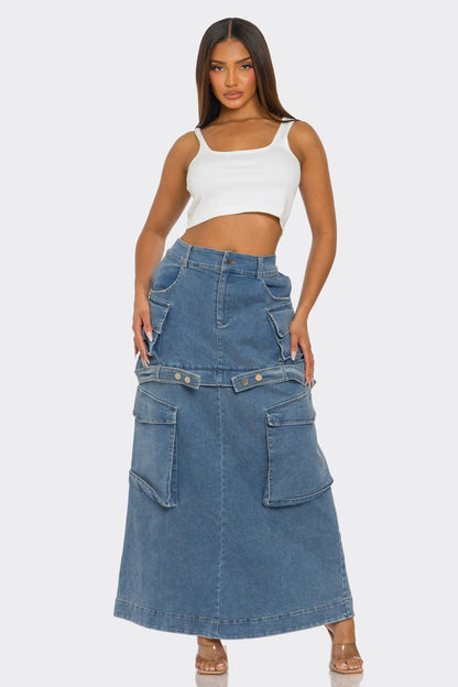Utility Denim Maxi Skirt in S - Utility Jean Skirt (dress)