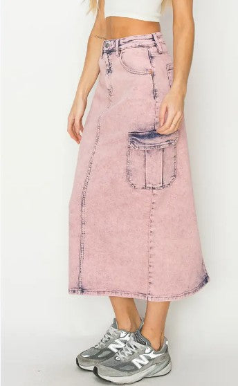 Utility Pink Dyed Maxi Skirt in L view 3 - Pink Utility Skirt (dress)
