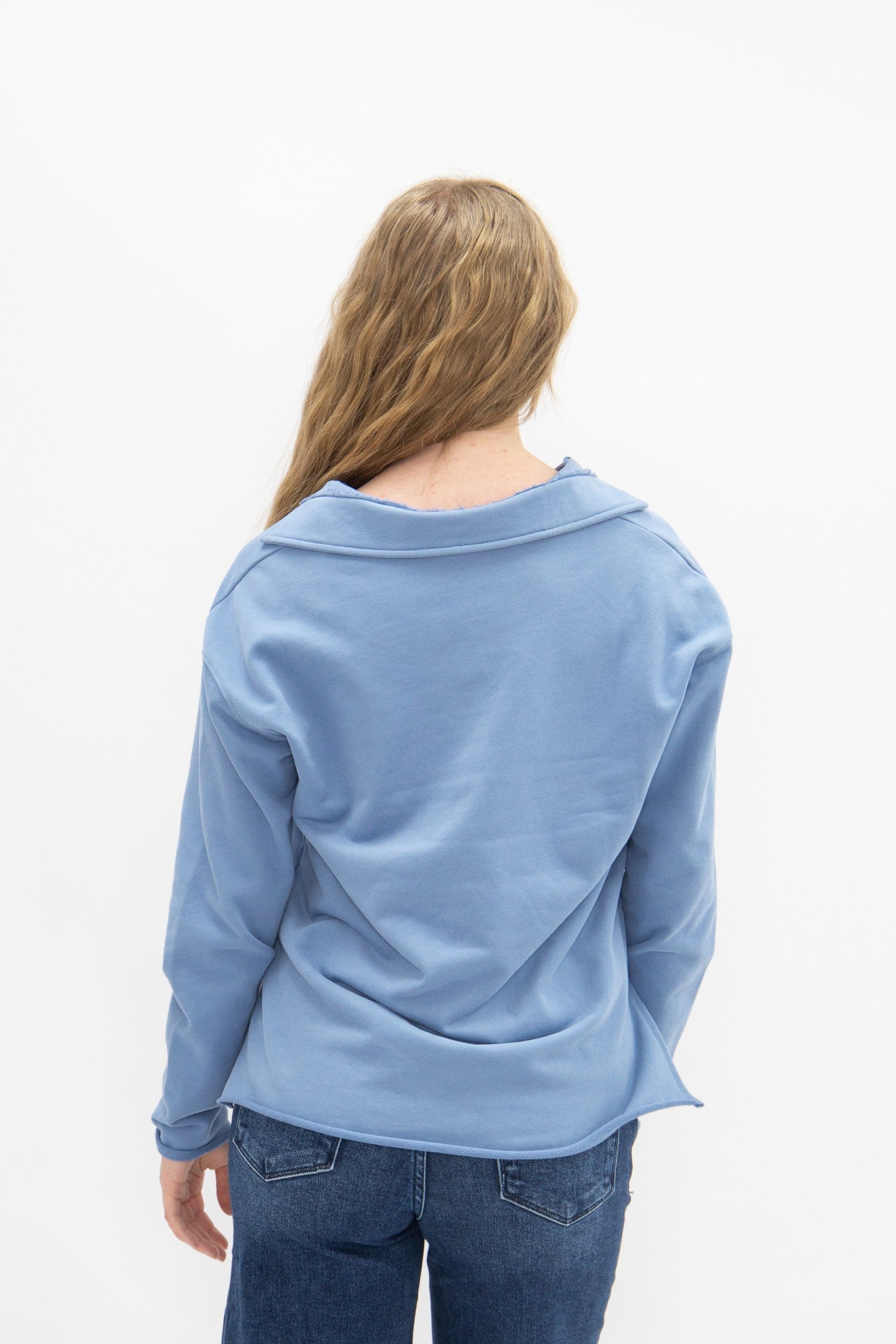 V-neck Collared Pullover, Blue in Blue view 5 - Blue Collar Pullover (top)