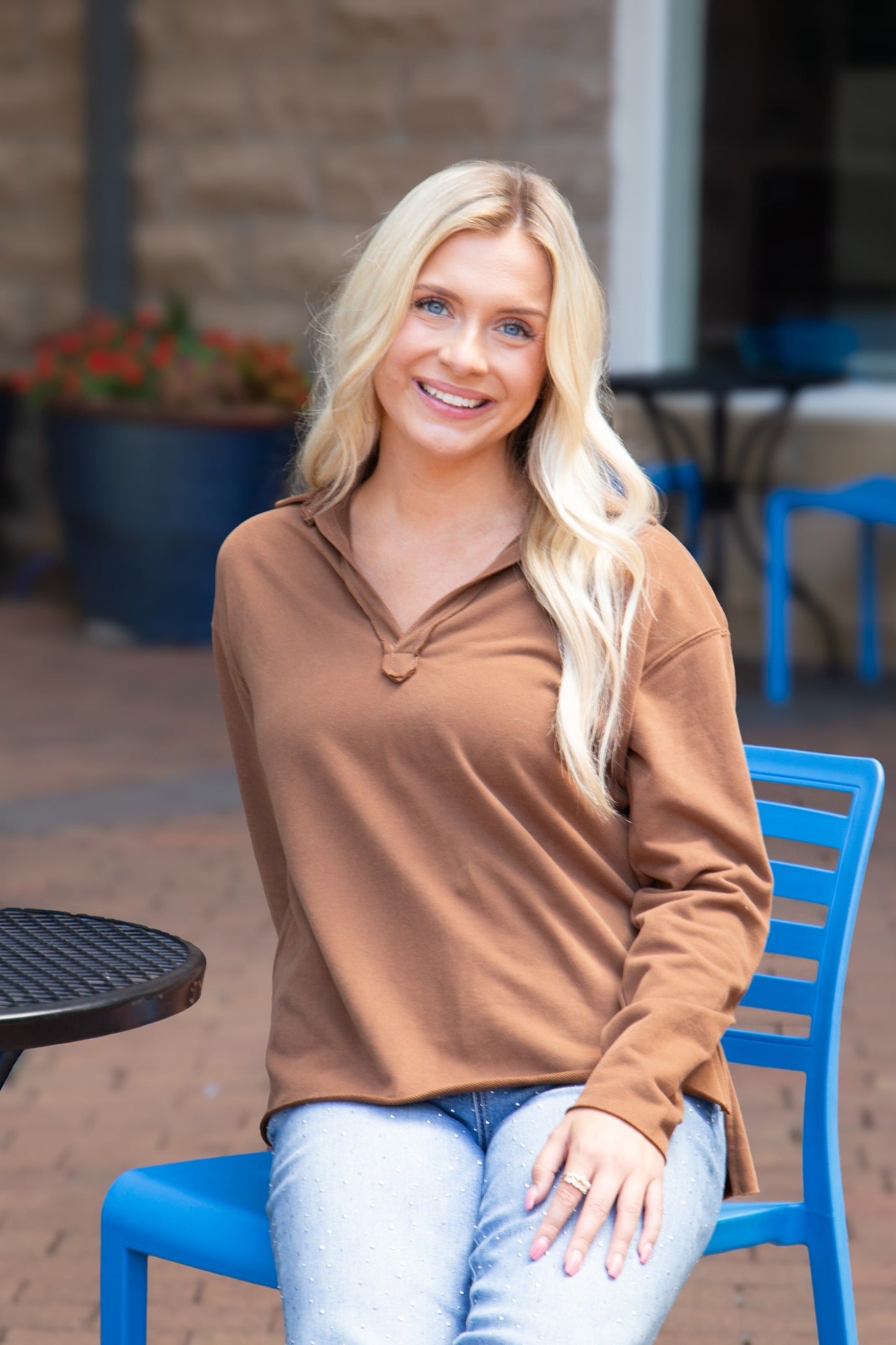 V-neck Collared Pullover, Brown in Brown view 2 - Brown Collared Pullover (top)