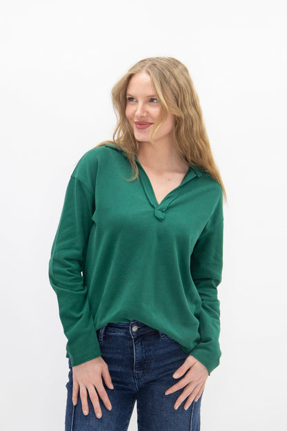 V-neck Collared Pullover, Green in Green view 3 - Green Collared Pullover (top)