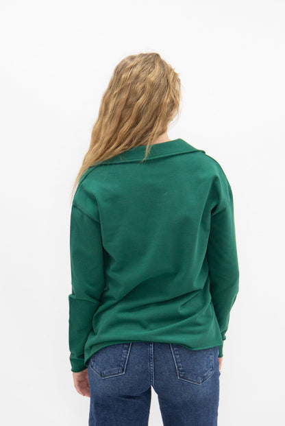 V-neck Collared Pullover, Green in Green view 5 - Green Collared Pullover (top)
