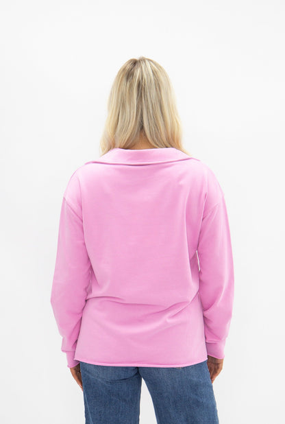 V-neck Collared Pullover, Pink in Pink view 7 - Pink Collared Pullover (top)