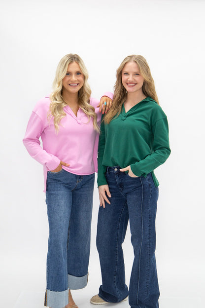 V-neck Collared Pullover, Pink view 8 - Pink Collared Pullover (top)