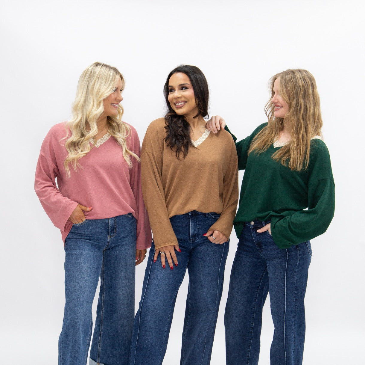 V-neck Top with Lace Trim, Dusty Rose view 10 - Lace Trim Tops For Women