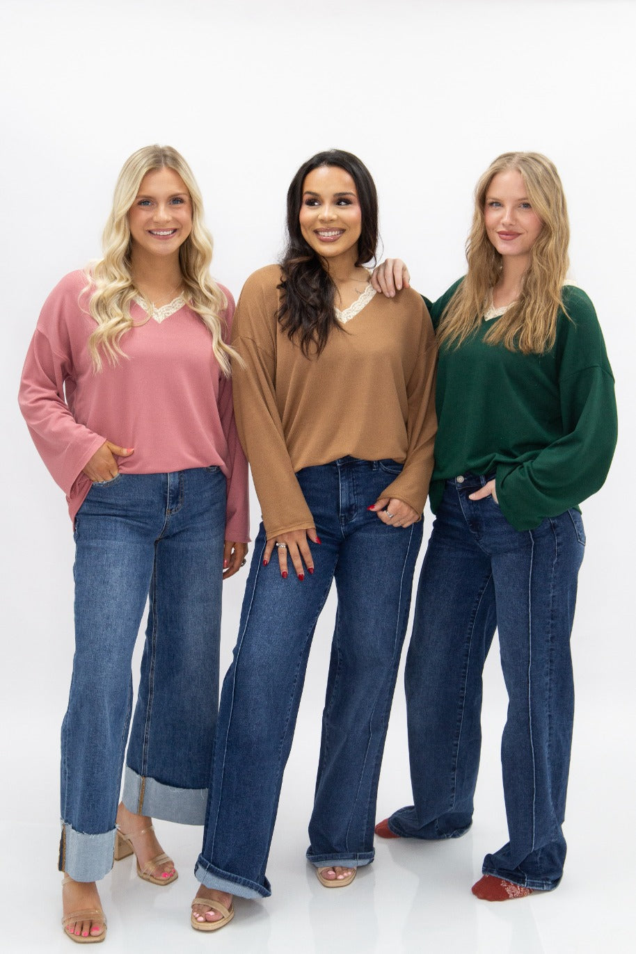 V-neck Top with Lace Trim, Dusty Rose view 9 - Lace Trim Tops For Women