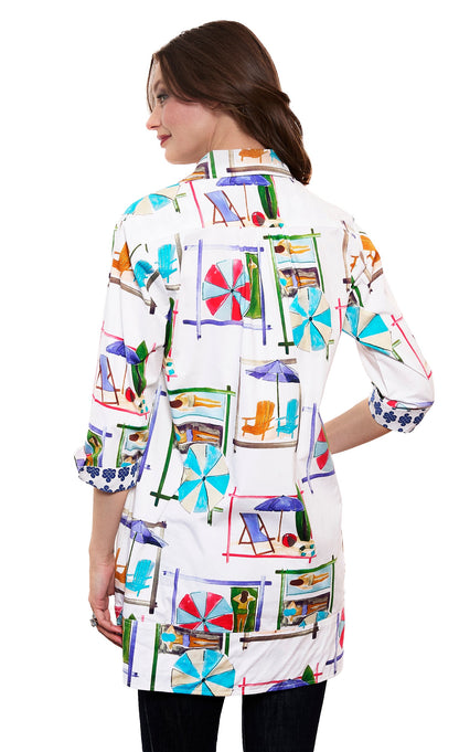 Vail Tunic White Ground Beach Chairs Print in M view 3 - Summer Outfit Idea (top)
