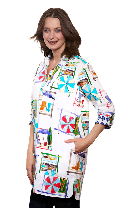 Vail Tunic White Ground Beach Chairs Print in S view 2 - Summer Outfit Idea (top)