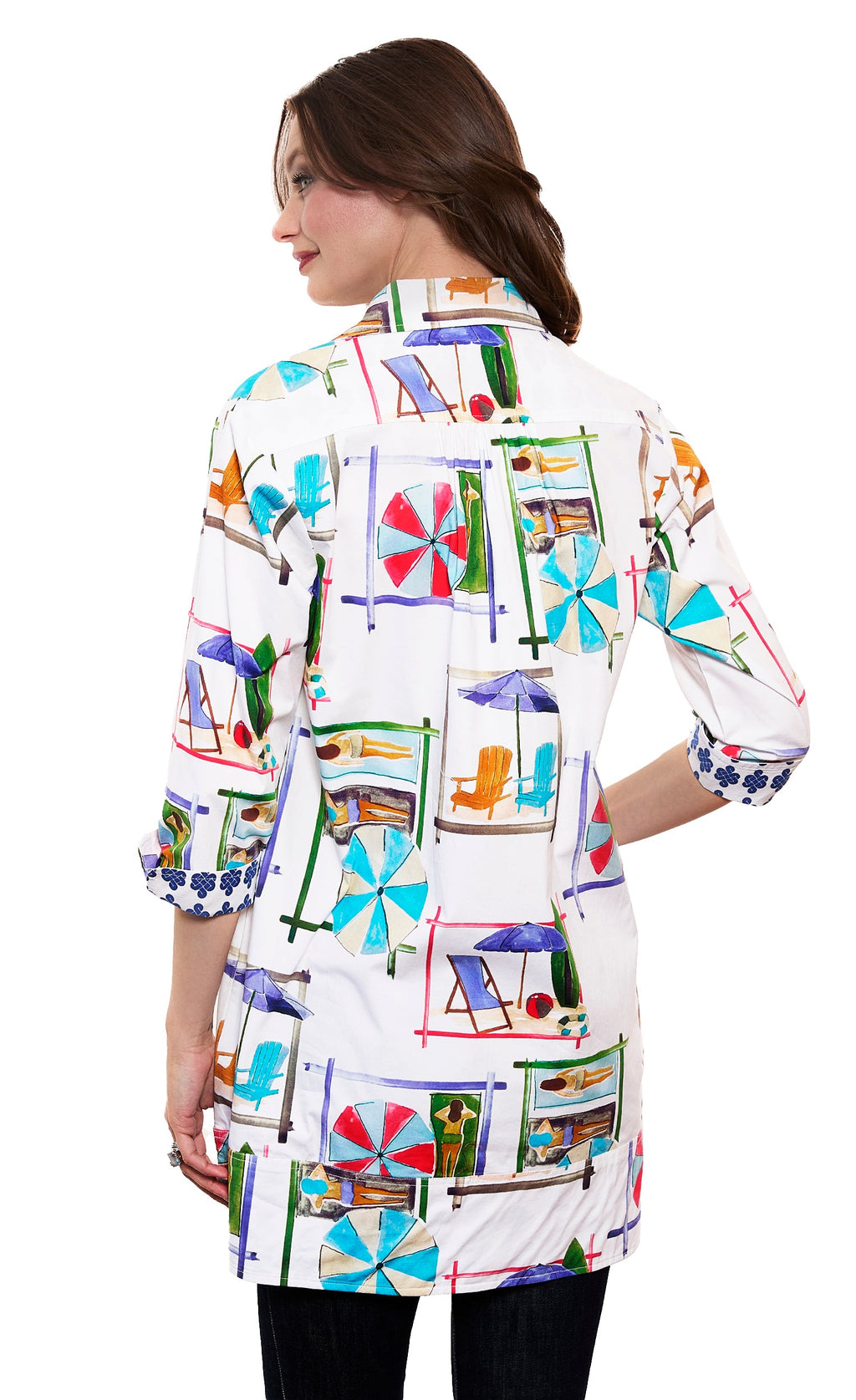 Vail Tunic White Ground Beach Chairs Print M view 3 (top) - chairs print, beach chairs print - shop at us.meeeshop