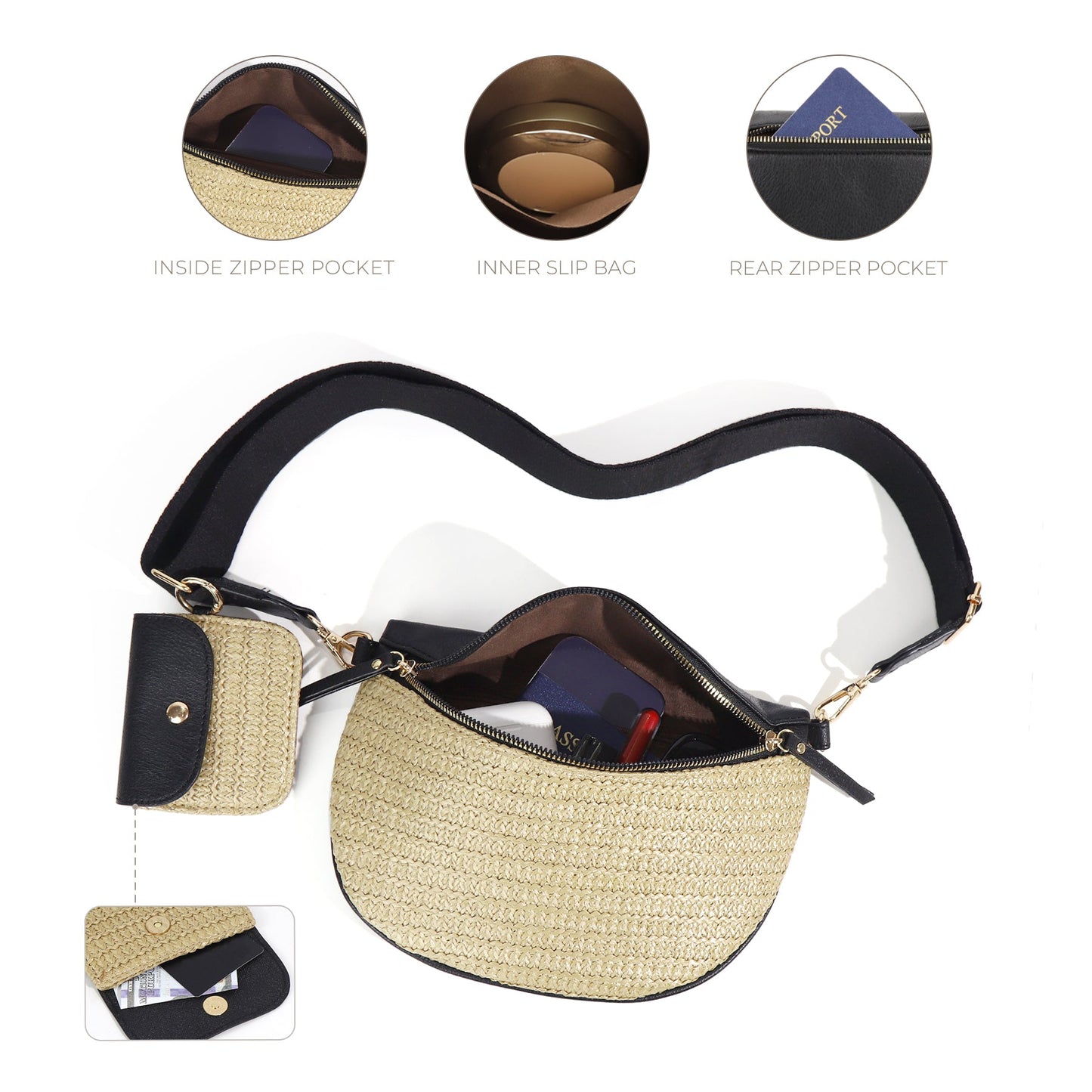 Valentina Mixed Media Straw Sling Crossbody Bag view 12 - Bag Crossbody