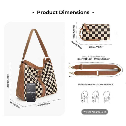 Vanessa Mixed-media Checkered Convertible Bucket Hobo Shoulder Crossbody 2-piece Bag view 12 - Bag Crossbody