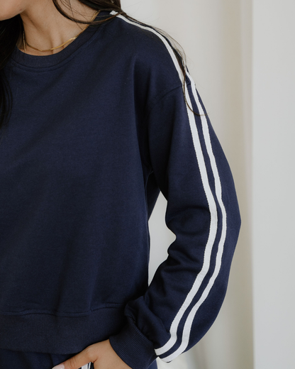 varsity pullover wide Varsity Pullover Wide Leg Pants 2pcs Outfit - Blue view 3 (bottom) - shop at us.meeeshop