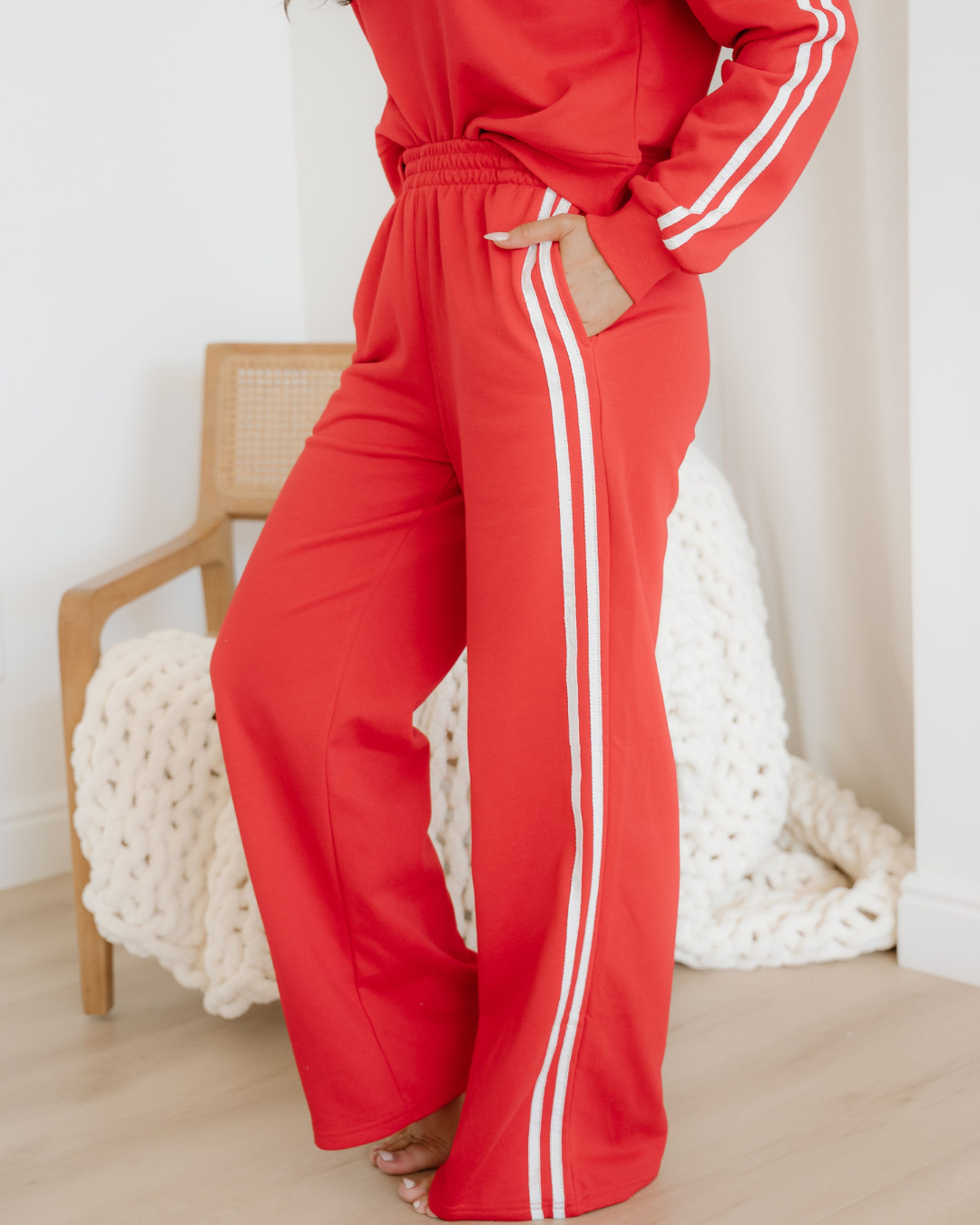 varsity pullover wide Varsity Pullover Wide Leg Pants 2pcs Outfit - Red view 4 (bottom) - shop at us.meeeshop