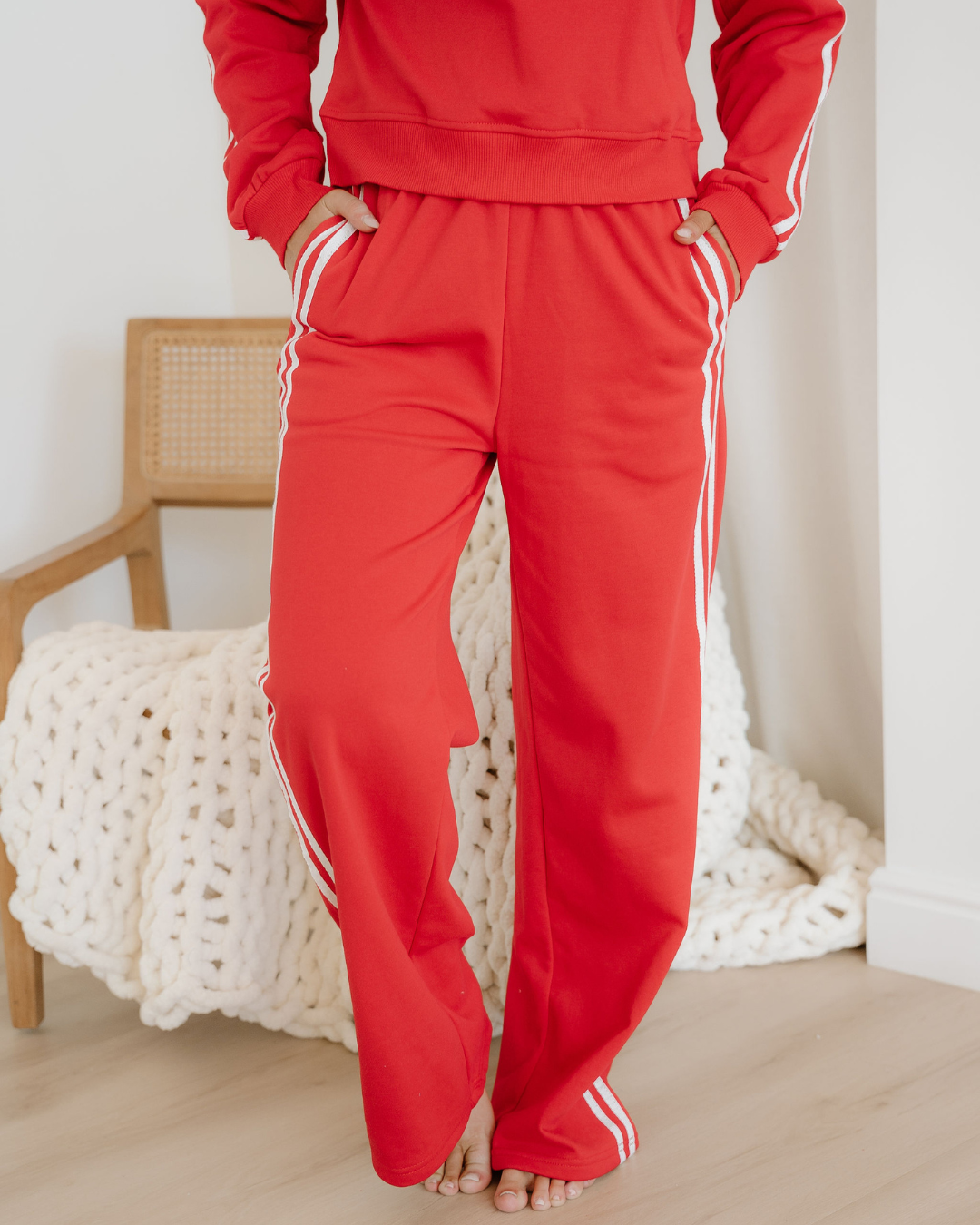 varsity pullover wide Varsity Pullover Wide Leg Pants 2pcs Outfit - Red view 5 (bottom) - shop at us.meeeshop