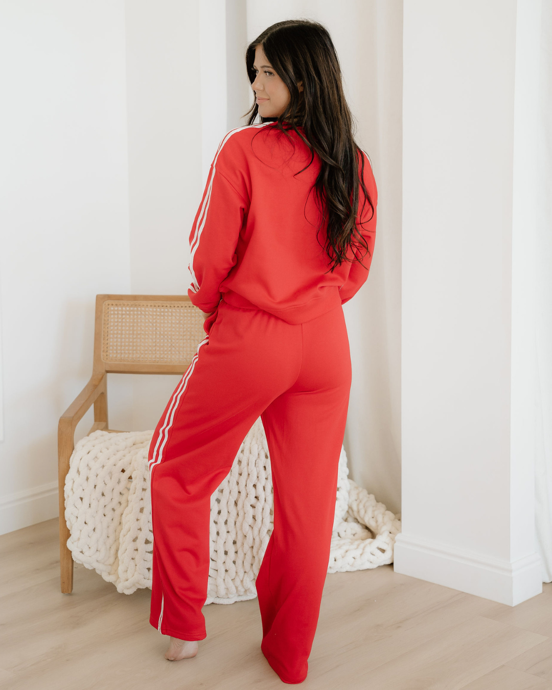 varsity pullover wide Varsity Pullover Wide Leg Pants 2pcs Outfit - Red view 6 (bottom) - shop at us.meeeshop