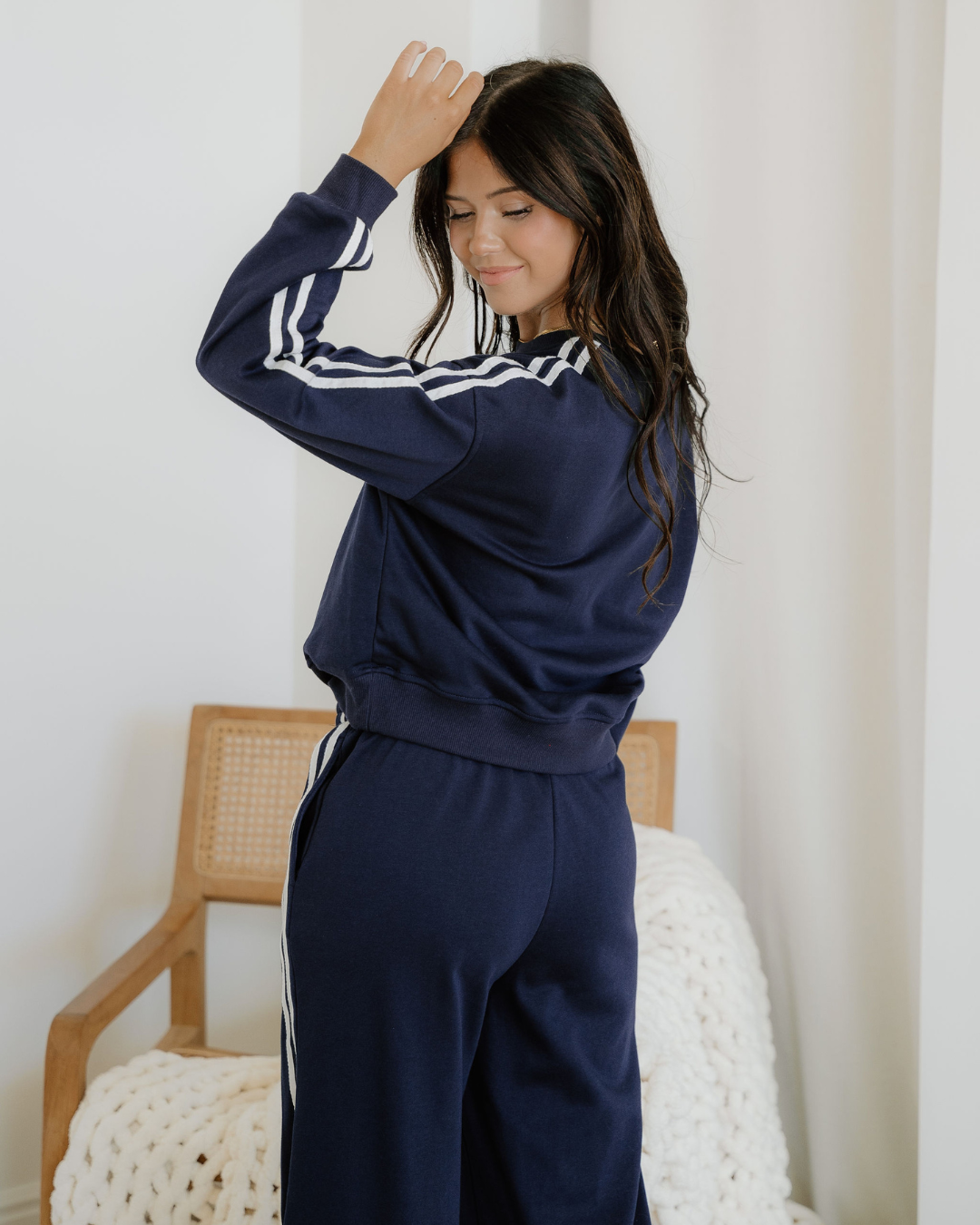 varsity pullover wide Varsity Pullover Wide Leg Pants 2pcs Outfit - Blue view 6 (bottom) - shop at us.meeeshop