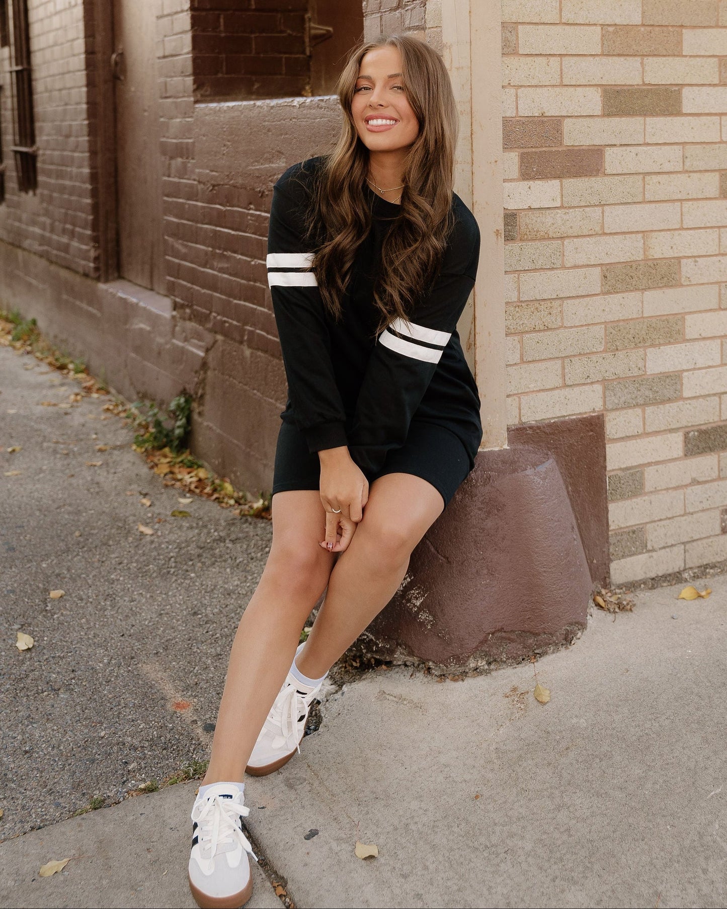 Varsity Sweater Dress - Black in Black view 2