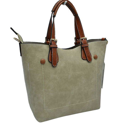 Vegan Leather Tote Shoulder Handbags for Women in Beige - Vegan Leather Tote Bag
