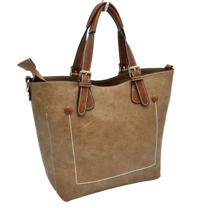 Vegan Leather Tote Shoulder Handbags for Women in Tan view 12 - Vegan Leather Tote Bag