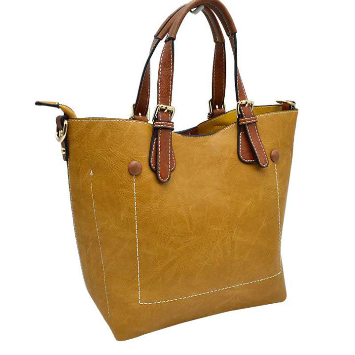 Vegan Leather Tote Shoulder Handbags for Women in Yellow view 15 - Vegan Leather Tote Bag