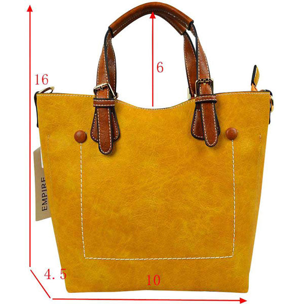 Vegan Leather Tote Shoulder Handbags for Women in Mustard view 16 - Vegan Leather Tote Bag
