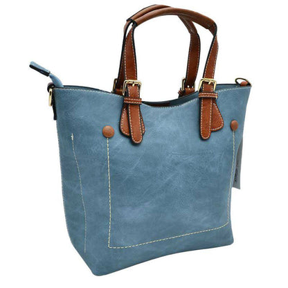 Vegan Leather Tote Shoulder Handbags for Women in Blue view 3 - Vegan Leather Tote Bag