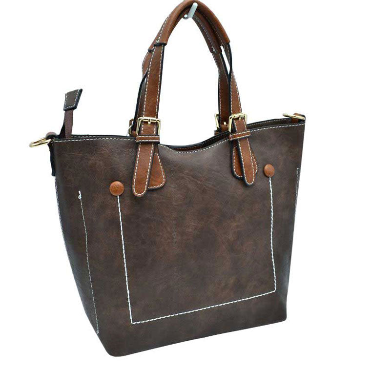 Vegan Leather Tote Shoulder Handbags for Women in Coffee view 6 - Vegan Leather Tote Bag