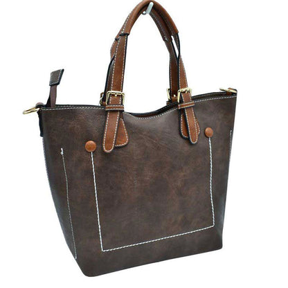 Vegan Leather Tote Shoulder Handbags for Women in Coffee view 6 - Vegan Leather Tote Bag