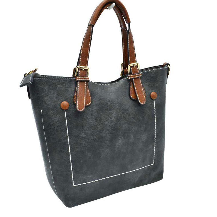 Vegan Leather Tote Shoulder Handbags for Women in Dark Gray view 8 - Vegan Leather Tote Bag