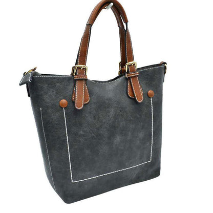 Vegan Leather Tote Shoulder Handbags for Women in Dark Gray view 8 - Vegan Leather Tote Bag