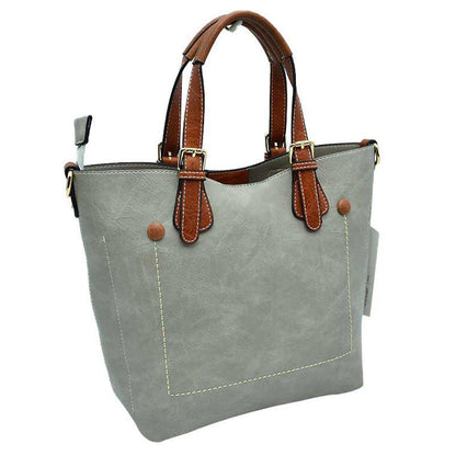 Vegan Leather Tote Shoulder Handbags for Women in Gray view 9 - Vegan Leather Tote Bag