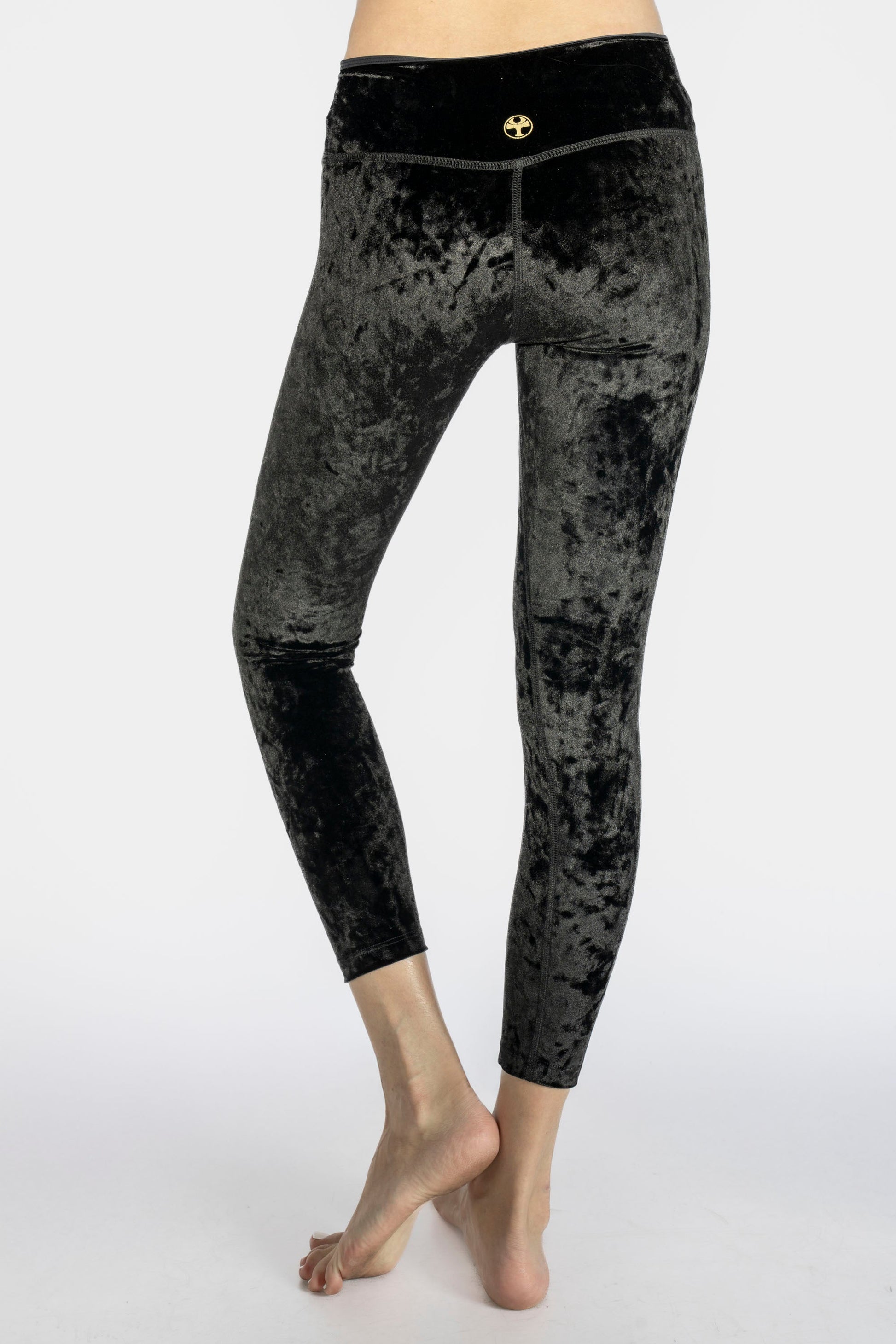 Velvet Cropped Leggings Made in USA in BLACK view 16 (bottom)