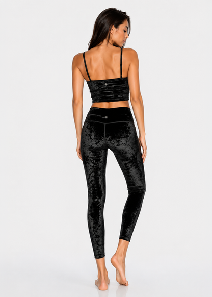 Velvet Cropped Leggings Made in USA in BLACK view 18 (bottom)