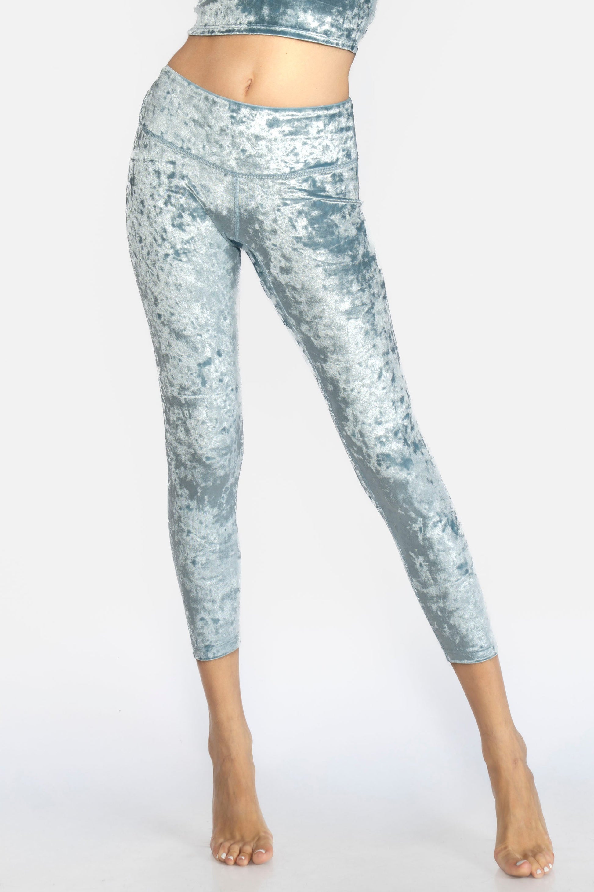 Velvet Cropped Leggings Made in USA in BLUE view 2 (bottom)
