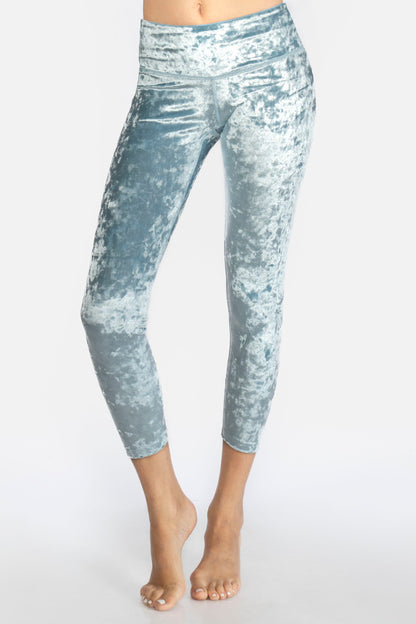 Velvet Cropped Leggings Made in USA in BLUE view 4 (bottom)