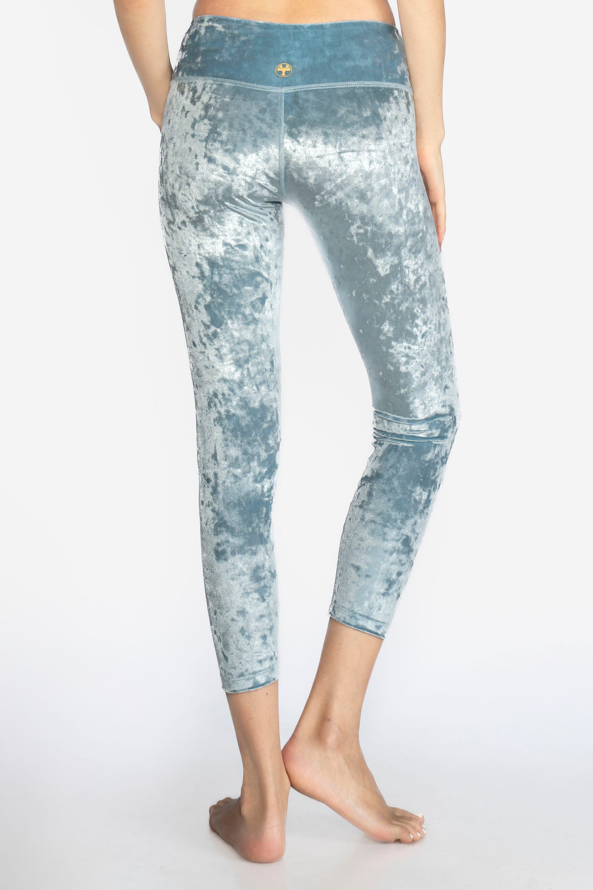 Velvet Cropped Leggings Made in USA in BLUE view 5 (bottom)