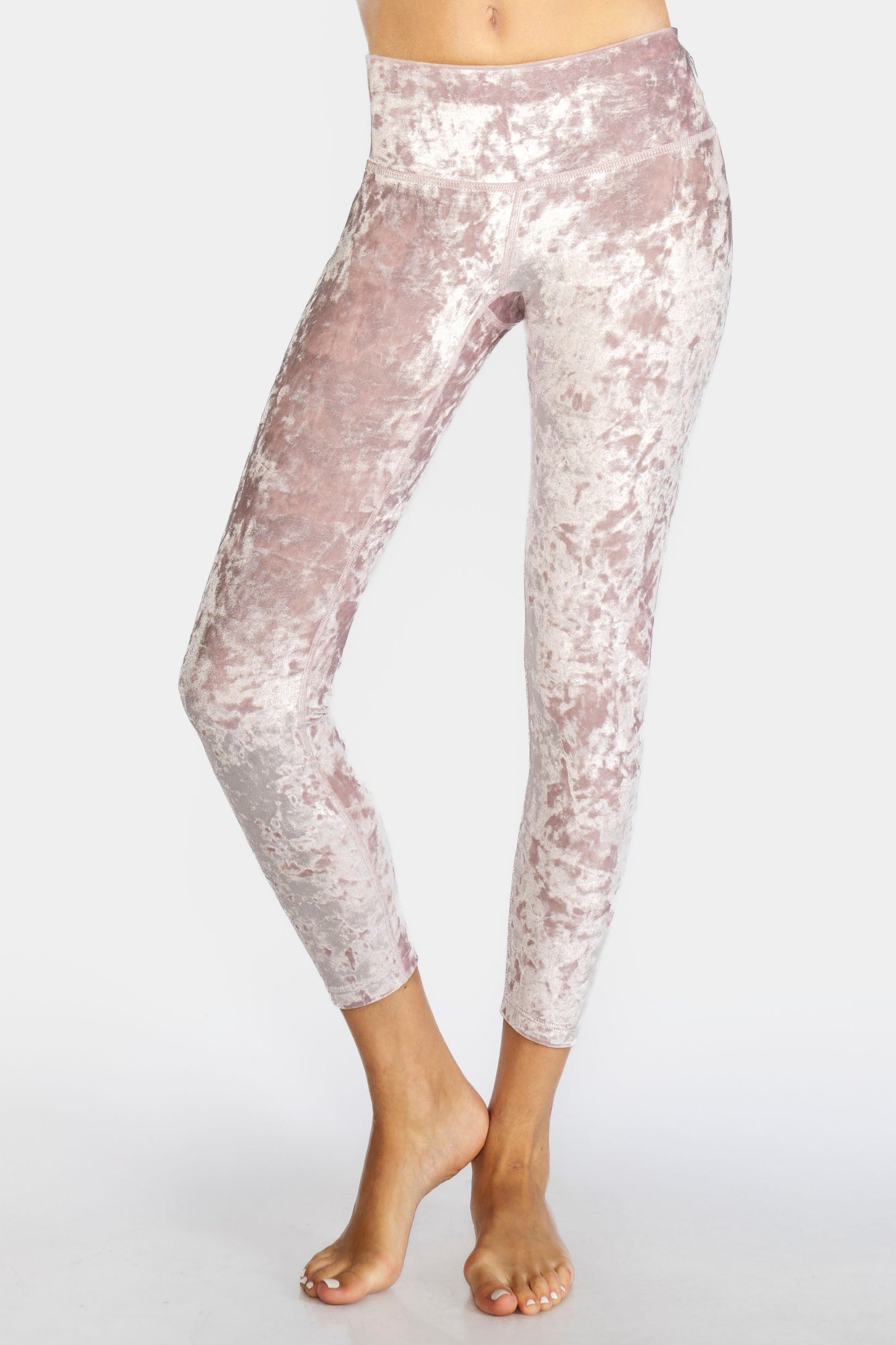 Velvet Cropped Leggings Made in USA in PINK view 7 (bottom)