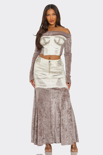 Velvet-denim Fusion Set - MeeeShop Women's Fashion