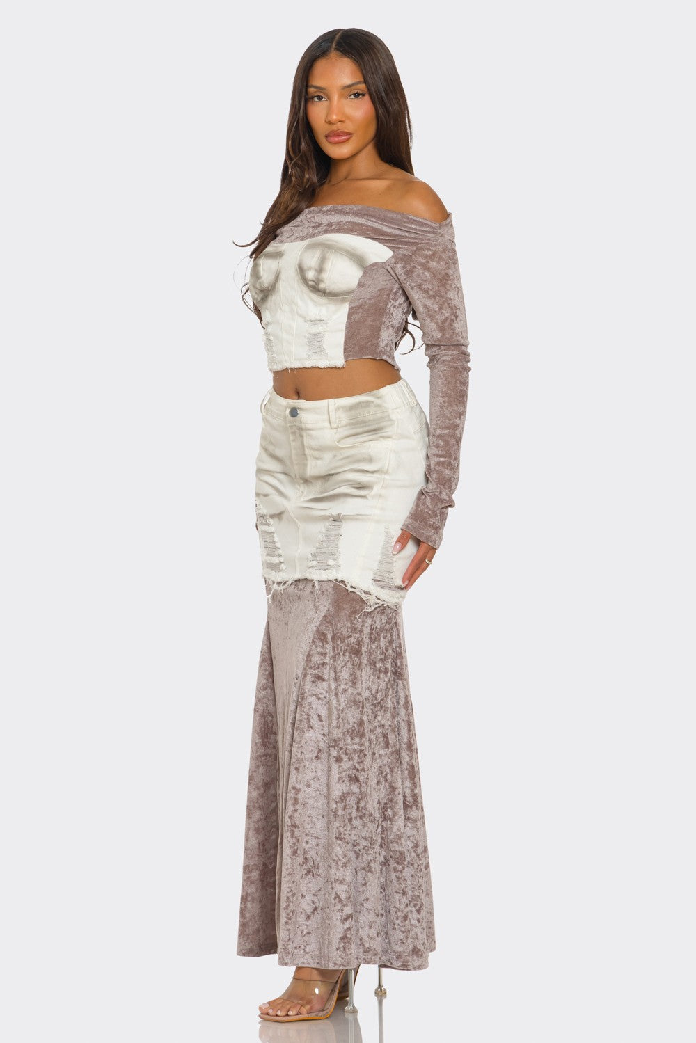 Velvet-denim Fusion Set - MeeeShop Women's Fashion