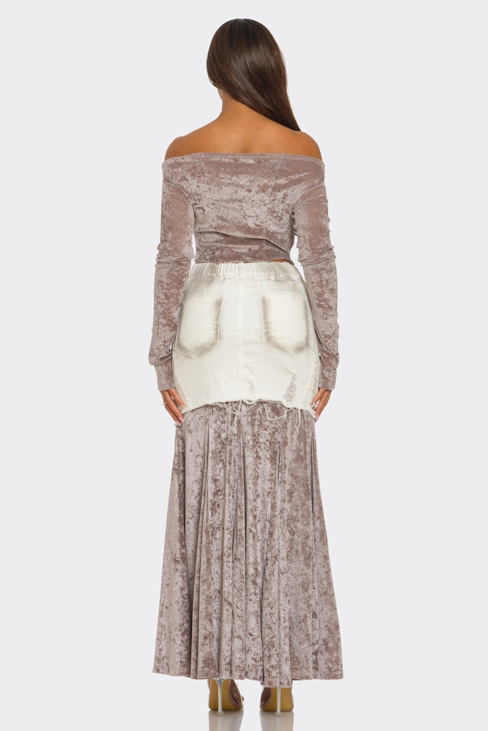Velvet-denim Fusion Set - MeeeShop Women's Fashion