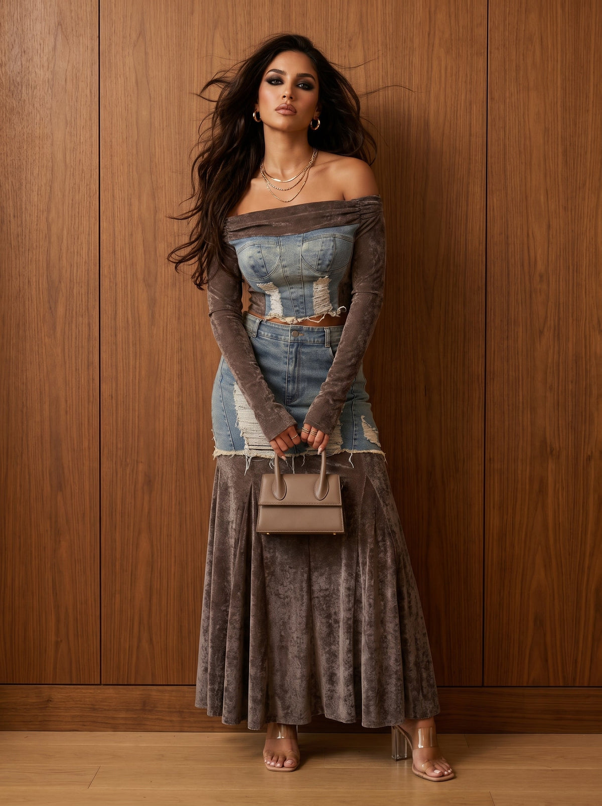 Velvet-denim Fusion Set view 6 - Mint Velvet Blue Denim 100 Cotton Midi Dress