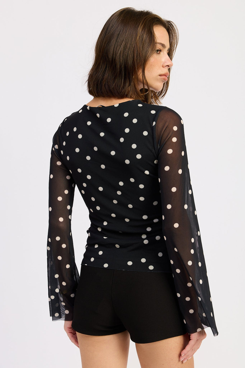 Veronica Mesh Top Black Cream view 3 (top) - veronica beard mesh top, veronica mesh, veronika ruched me - shop at us.meeeshop